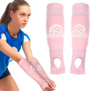 1 Pair Volleyball Arm Sleeves Passing Hitting Forearm Sleeves with Protection Foam Pads and Thumb Hole,Padded Volleyball Sleeves for Women's college volleyball activities(Pink)