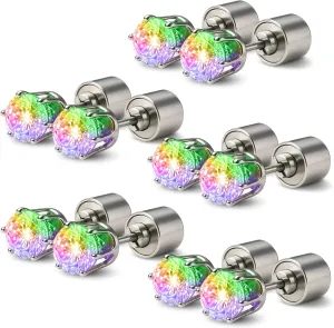 5 Pairs LED Earrings, IC ICLOVER Color Changing Light Up Earring Diamond Crown Studs, Wedding Rave Dance Party Flashing Blinking Colorful Glowing Birthday Anniversary Decoration Present for Men Women
