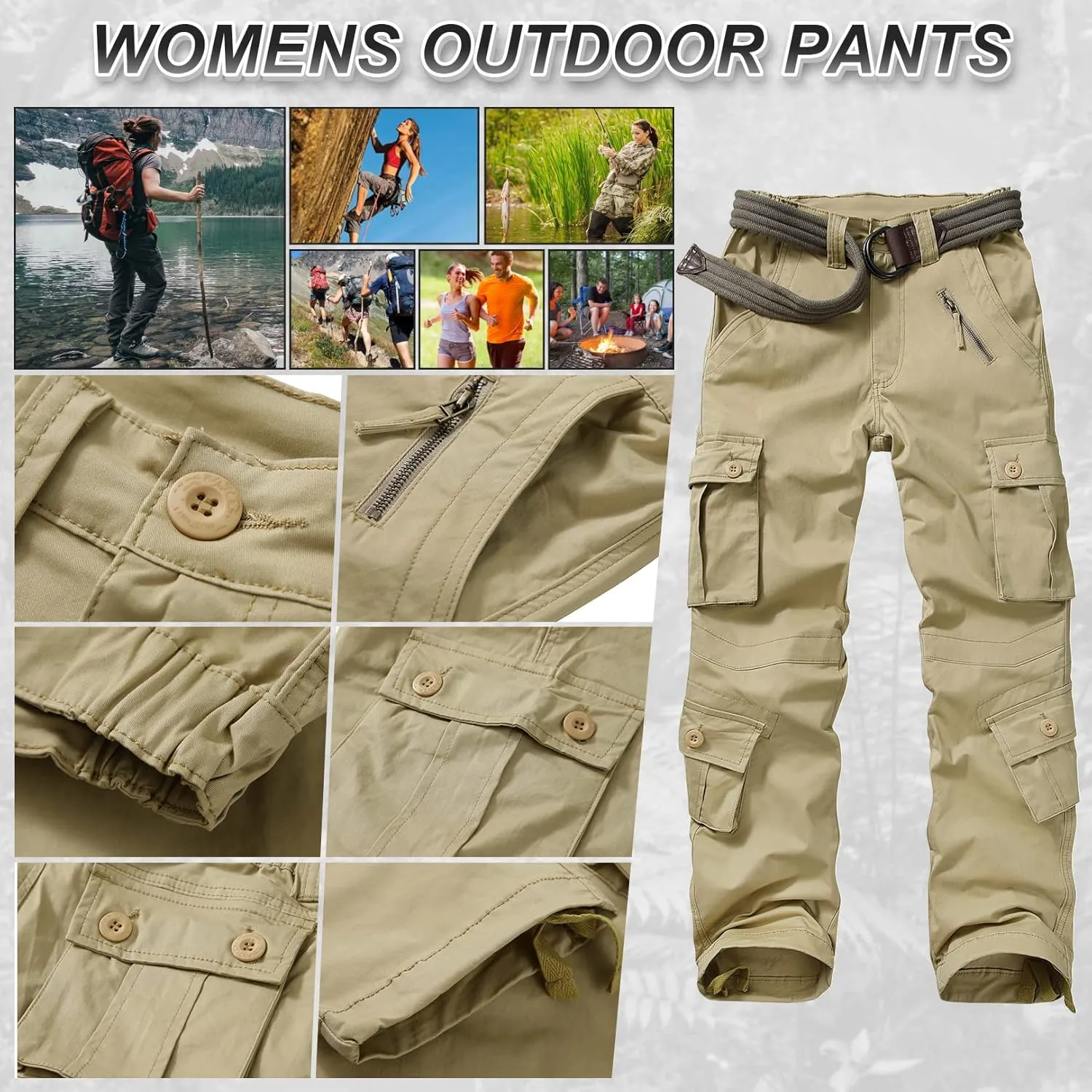 Alfiudad Womens Cargo Pants with Pockets, Women's Casual Military Army Hiking Combat Tactical Work Pants Trousers