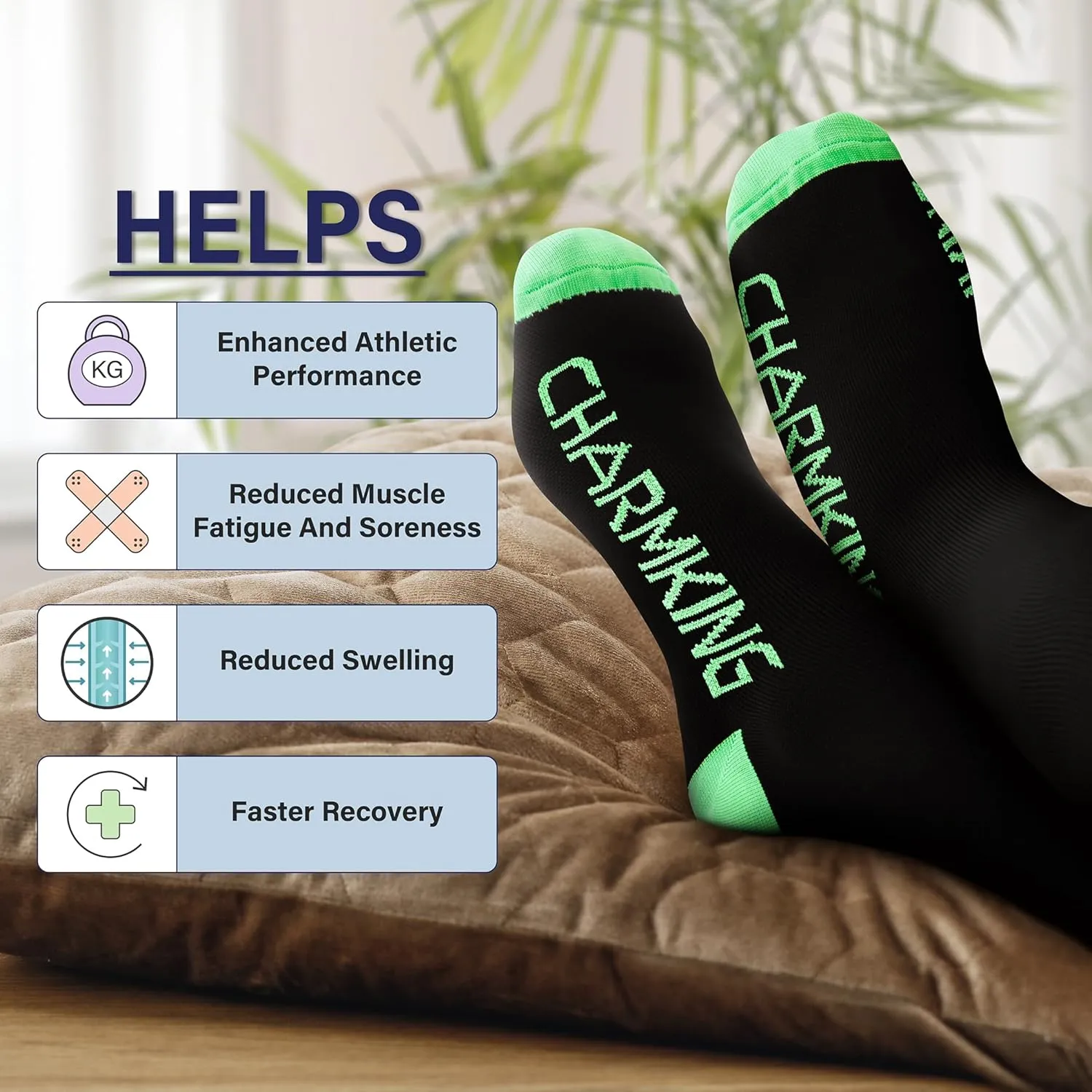 CHARMKING Compression Socks for Women & Men 15-20mmHg for Optimized Venous Support & Enhanced Circulation