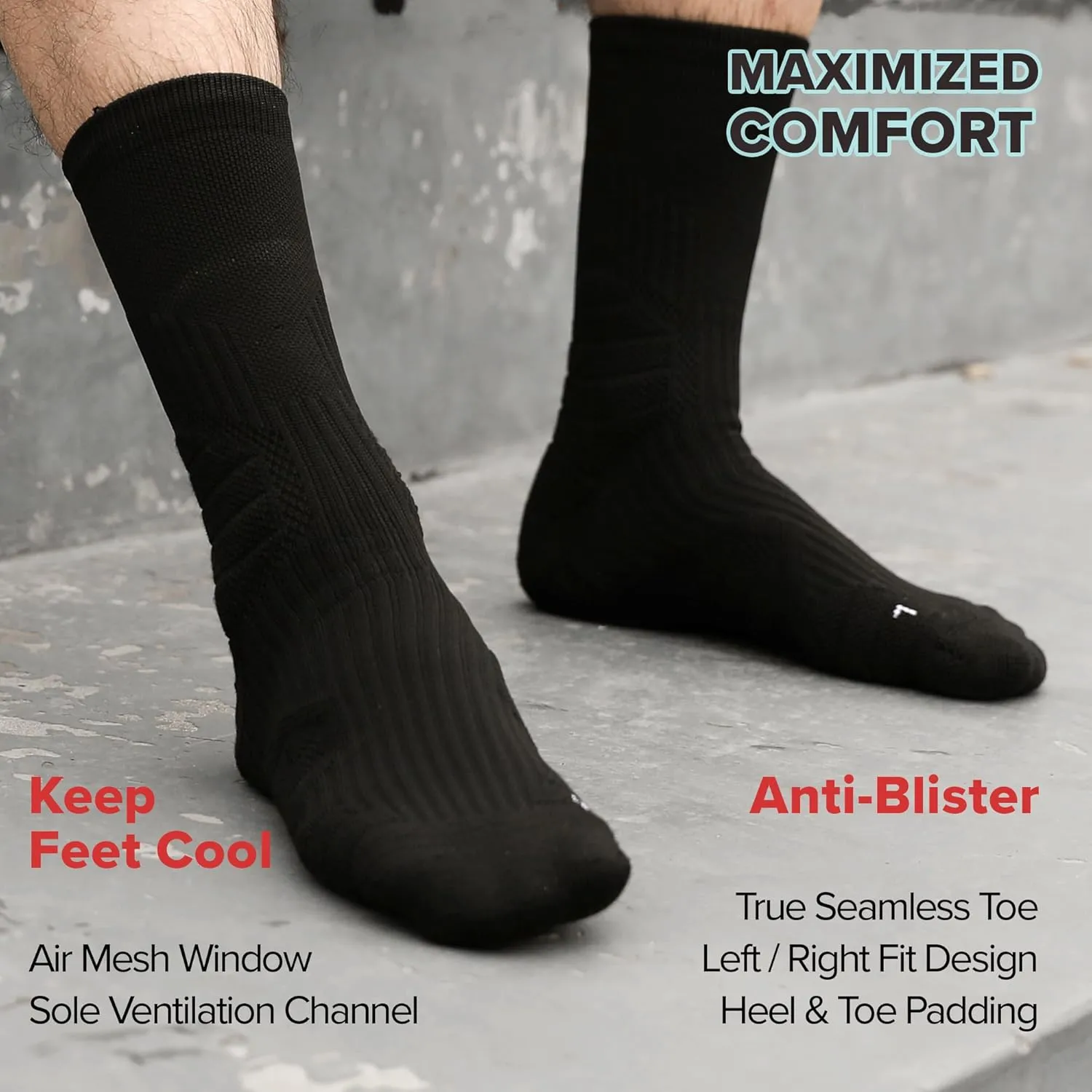 Compression Running Socks Men  Cushion Padded Anti-Blister, Moisture Wicking Cooling, Athletic Socks Crew, 3 Pairs