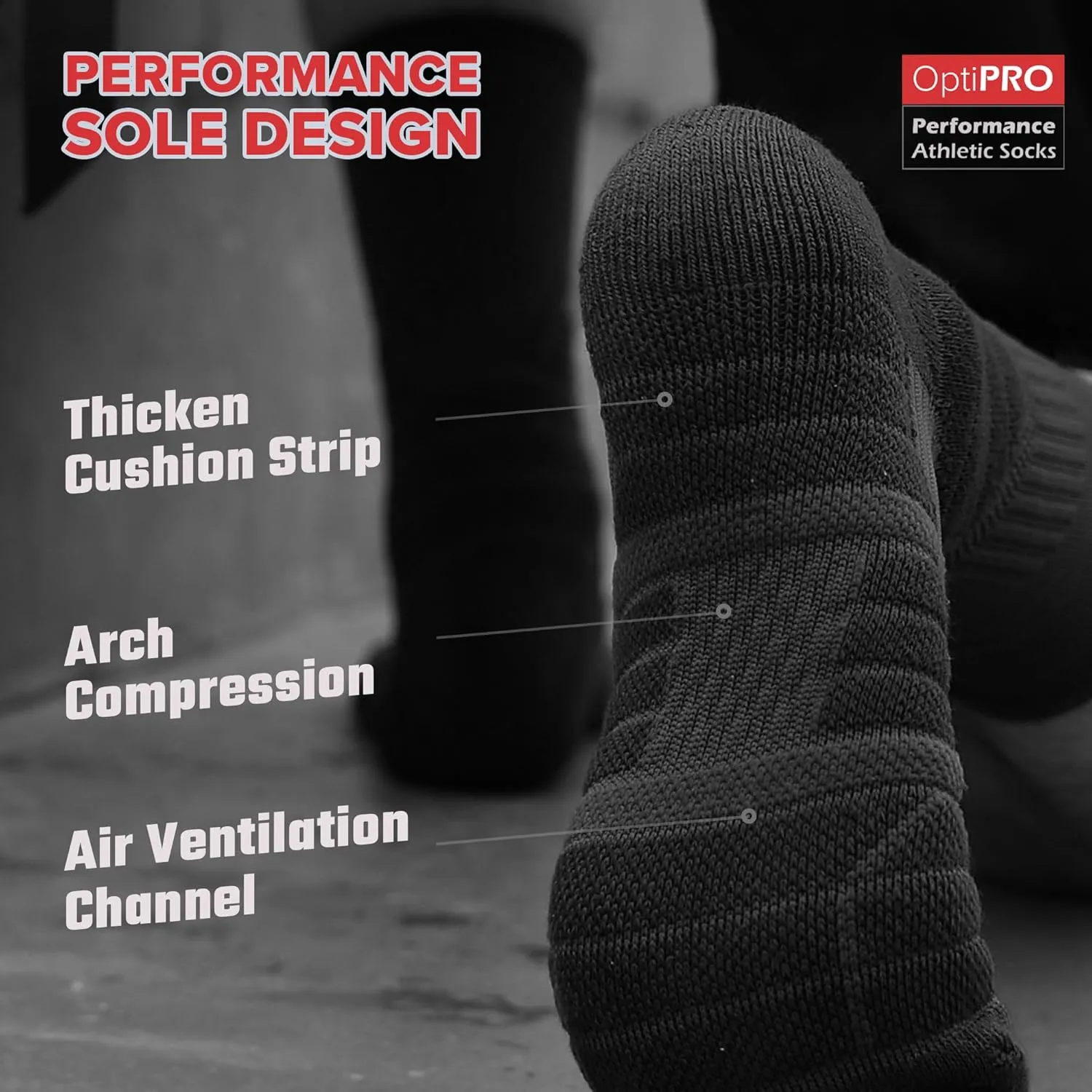 Compression Running Socks Men  Cushion Padded Anti-Blister, Moisture Wicking Cooling, Athletic Socks Crew, 3 Pairs