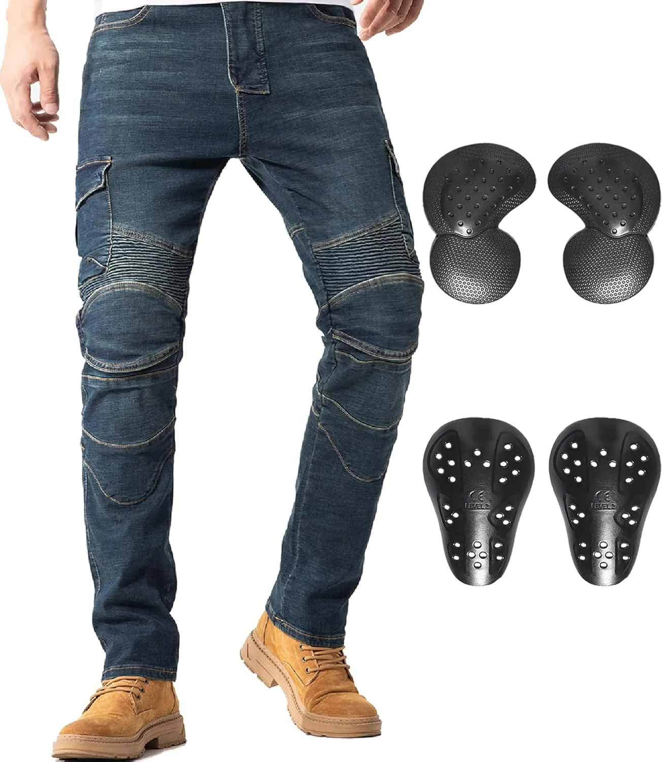 CTBQiTom Motorcycle Pants for Men Motocross Riding Pants Motorbike Riding Denim Jeans Adventure Trousers with CE Armor