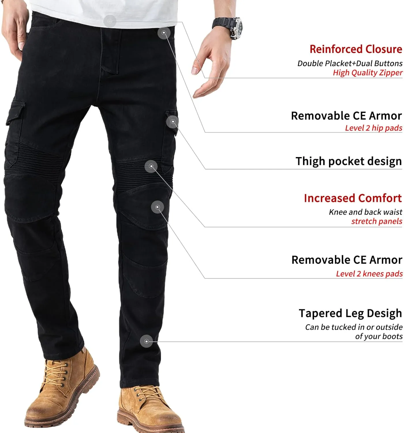 CTBQiTom Motorcycle Pants for Men Motocross Riding Pants Motorbike Riding Denim Jeans Adventure Trousers with CE Armor