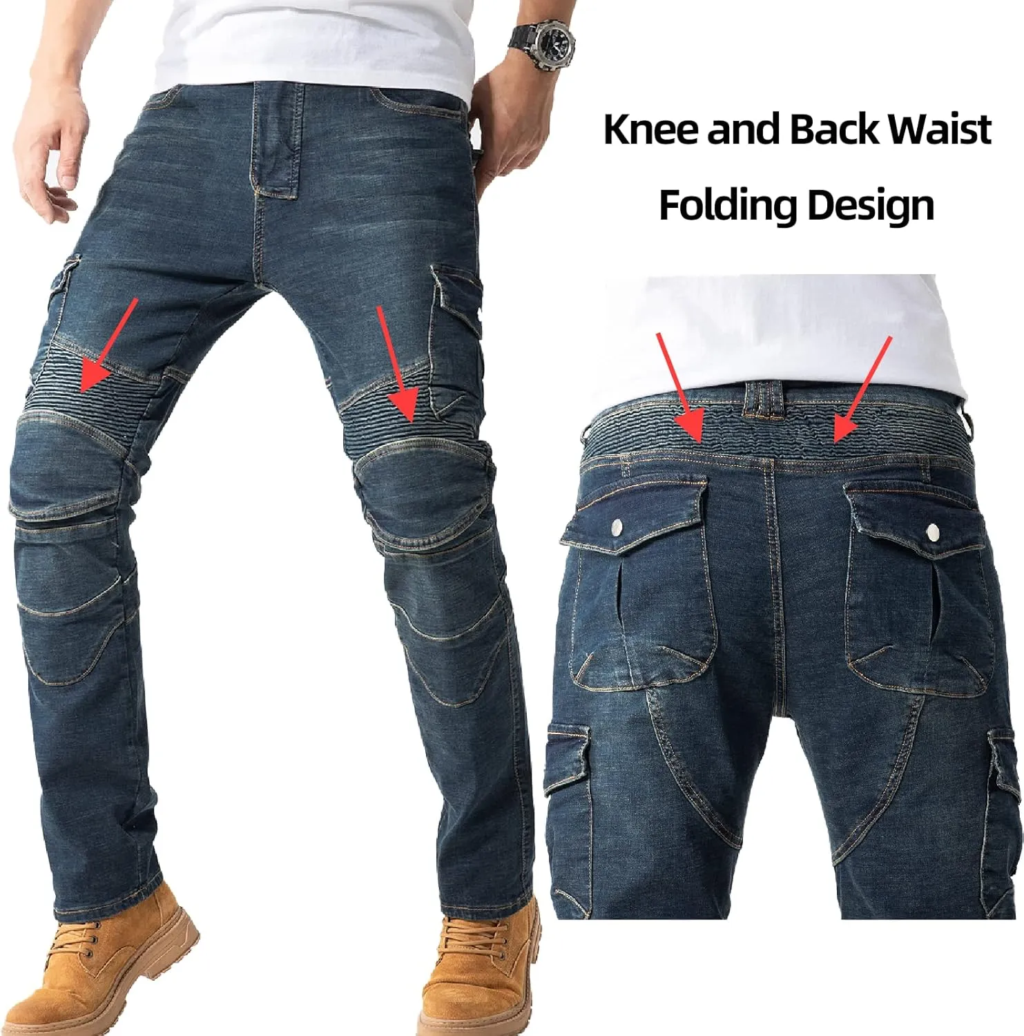 CTBQiTom Motorcycle Pants for Men Motocross Riding Pants Motorbike Riding Denim Jeans Adventure Trousers with CE Armor