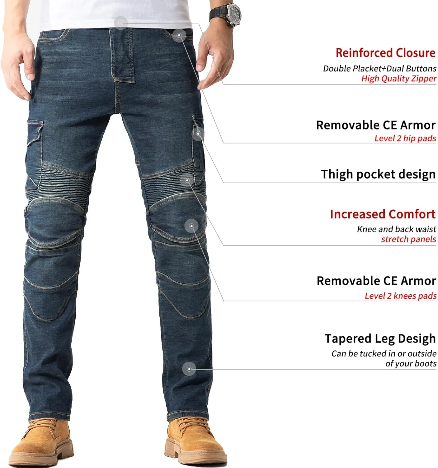 CTBQiTom Motorcycle Pants for Men Motocross Riding Pants Motorbike Riding Denim Jeans Adventure Trousers with CE Armor