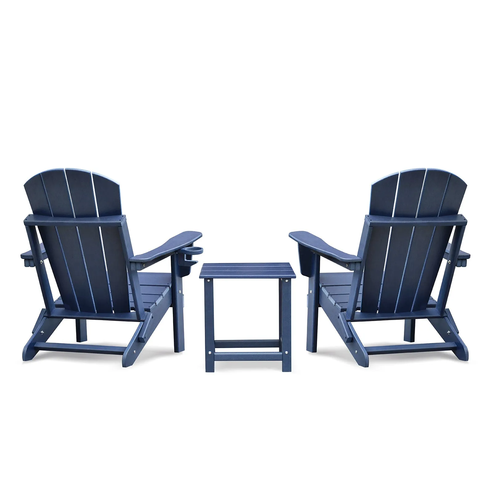 Folding Outdoor Adirondack Chair Set of 2 and Table Set,HDPE All-weather Folding Fire Pit Chair,  Ergonomic Design Patio Lawn Chair for Outside Deck Garden Backyardf Balcony, Navy Blue