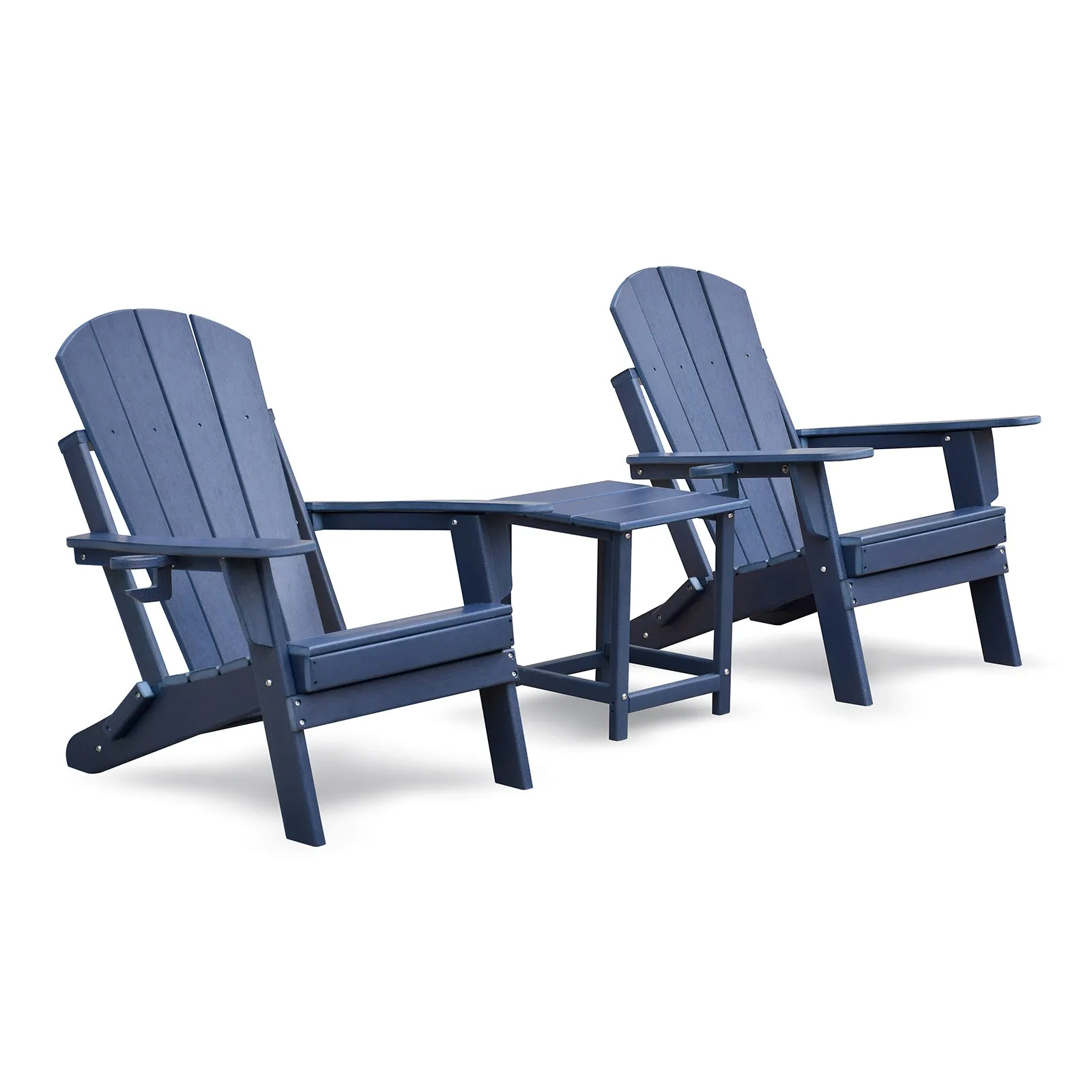 Folding Outdoor Adirondack Chair Set of 2 and Table Set,HDPE All-weather Folding Fire Pit Chair,  Ergonomic Design Patio Lawn Chair for Outside Deck Garden Backyardf Balcony, Navy Blue
