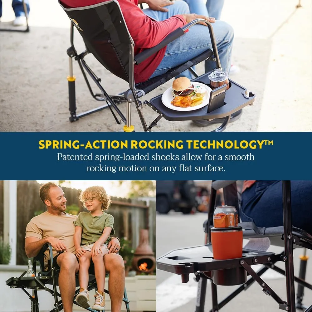 GCI OUTDOOR Freestyle Rocker XL with Side Table Camping Chair | Portable Folding Rocking Chair with Solid, Durable Armrests, Drink Holder & Comfortable Backrest  Red