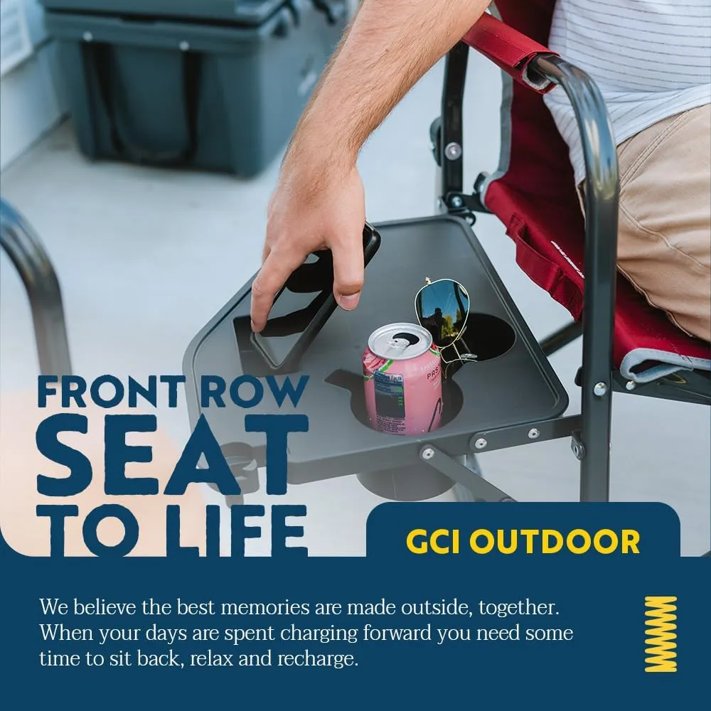 GCI OUTDOOR Freestyle Rocker XL with Side Table Camping Chair | Portable Folding Rocking Chair with Solid, Durable Armrests, Drink Holder & Comfortable Backrest  Red