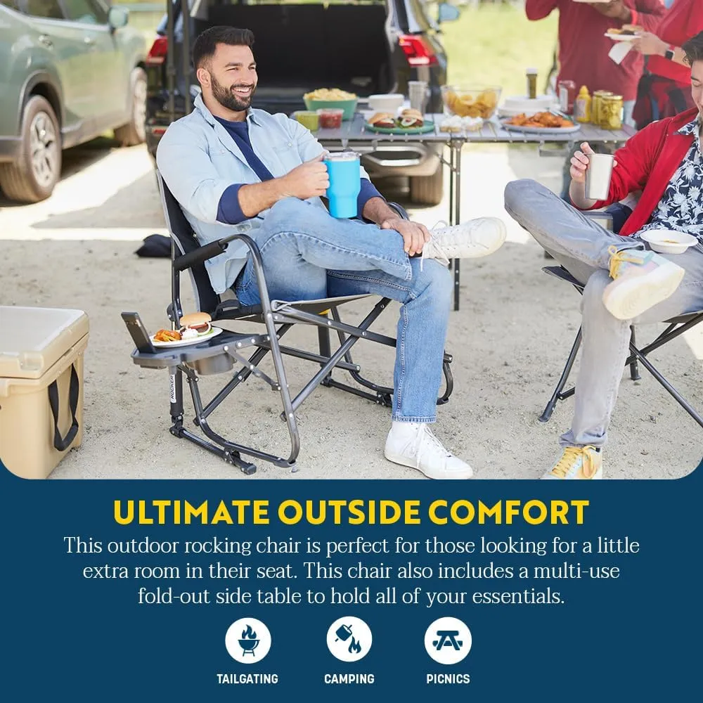 GCI OUTDOOR Freestyle Rocker XL with Side Table Camping Chair | Portable Folding Rocking Chair with Solid, Durable Armrests, Drink Holder & Comfortable Backrest  Red