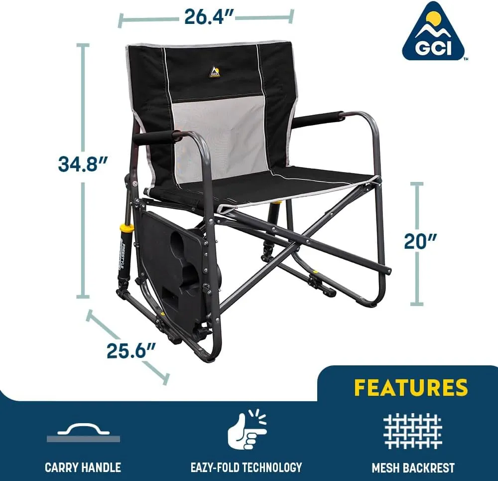 GCI OUTDOOR Freestyle Rocker XL with Side Table Camping Chair | Portable Folding Rocking Chair with Solid, Durable Armrests, Drink Holder & Comfortable Backrest  Red