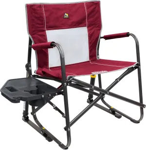 GCI OUTDOOR Freestyle Rocker XL with Side Table Camping Chair | Portable Folding Rocking Chair with Solid, Durable Armrests, Drink Holder & Comfortable Backrest  Red