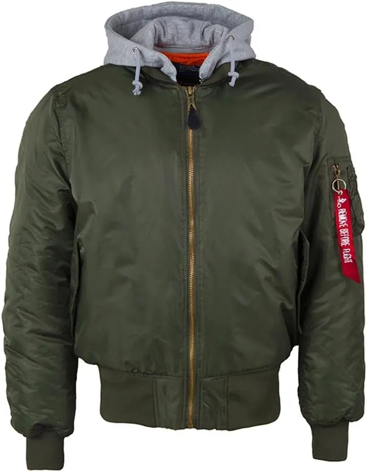 Hooded Men's MA-1 Bomber Flight Jacket Winter Coat