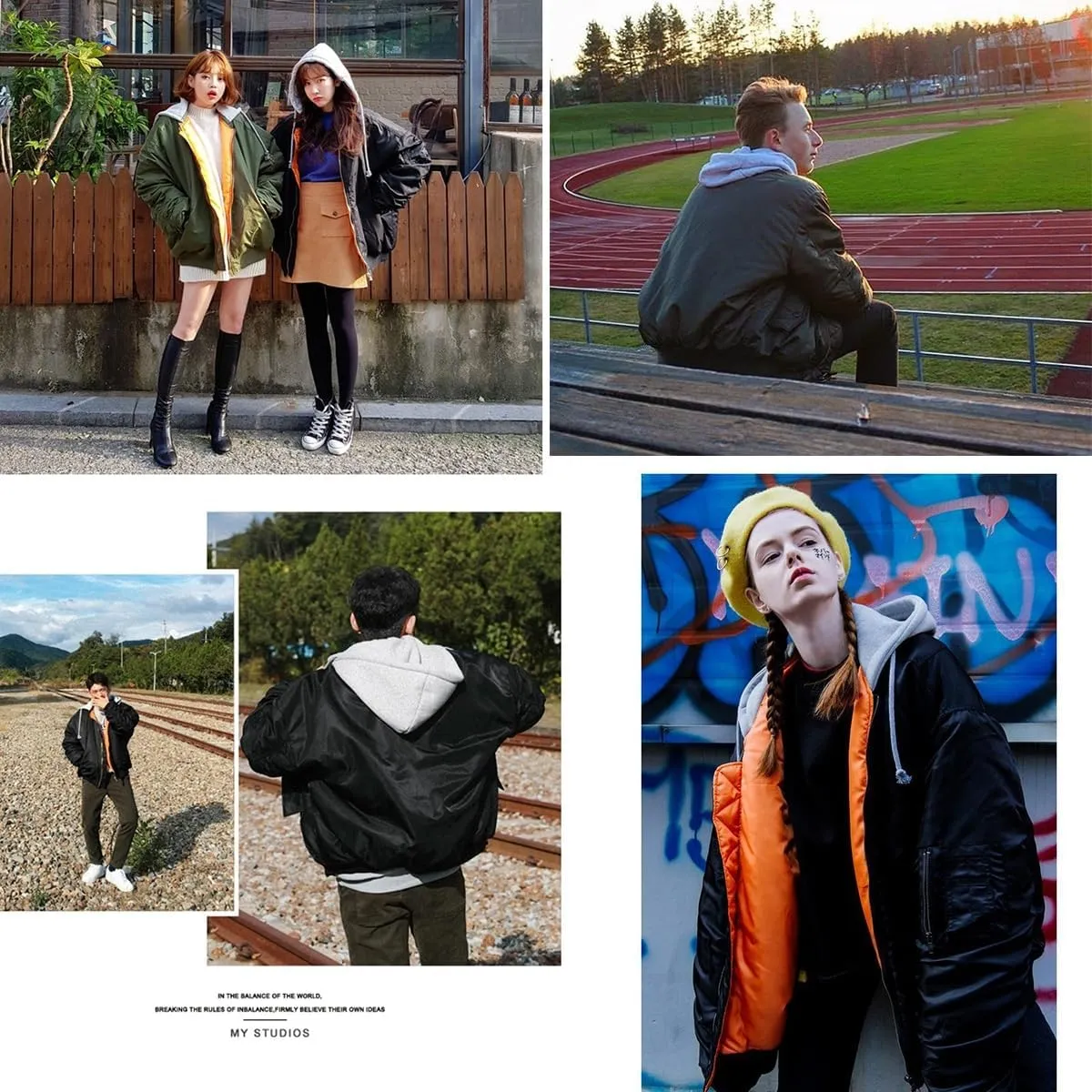 Hooded Men's MA-1 Bomber Flight Jacket Winter Coat
