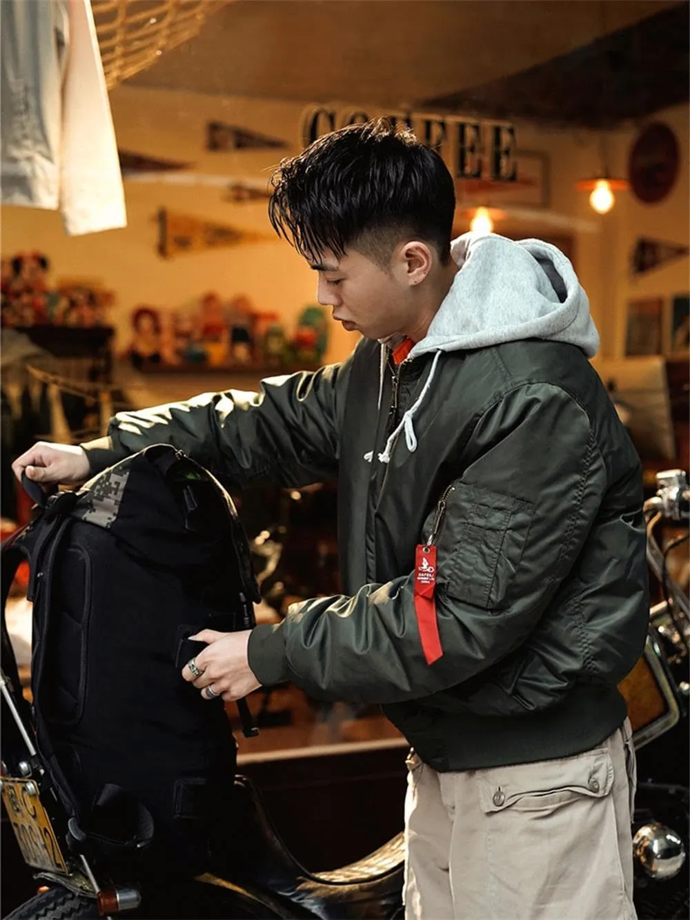 Hooded Men's MA-1 Bomber Flight Jacket Winter Coat