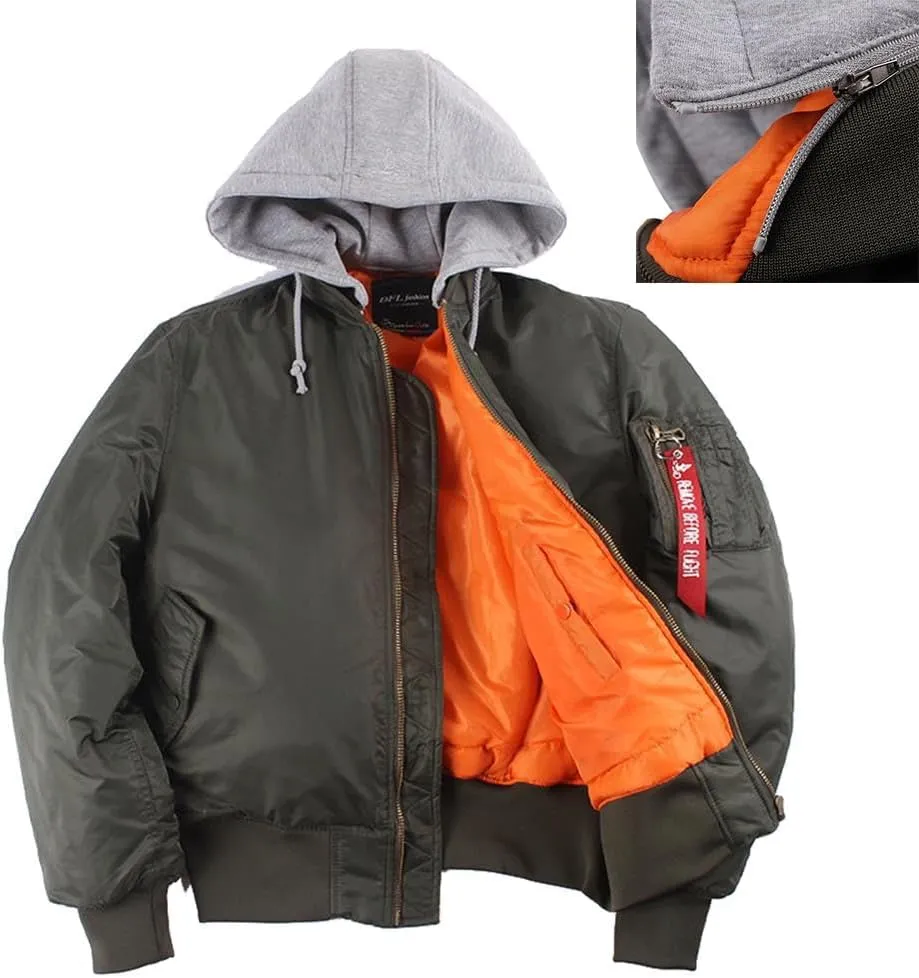Hooded Men's MA-1 Bomber Flight Jacket Winter Coat