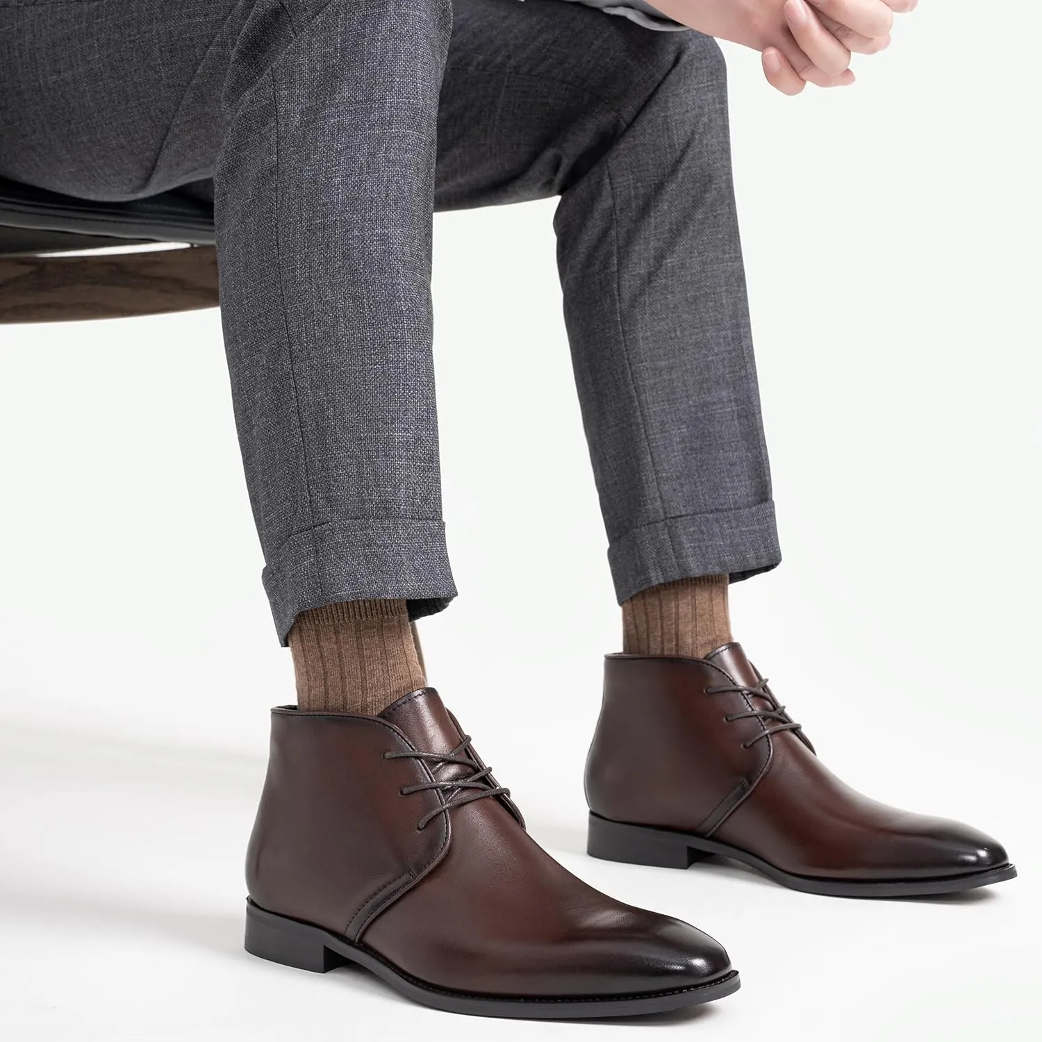 Jousen Leather Boots for Men Dress Classic Mens Boots Polish Retro Ankle Chukka Boots Mens