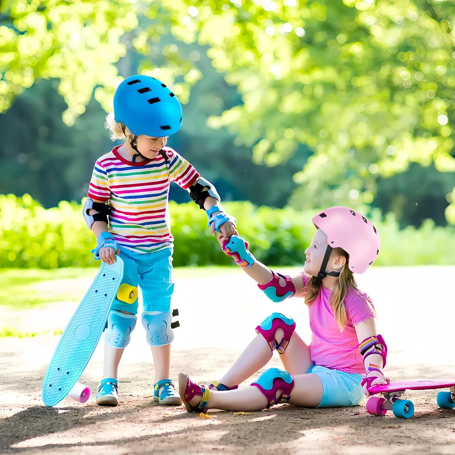 Kids Bike Helmet with Knee Pads Elbow Pads Wrist Guards for Age 3-14  Youth/Teens,Ventilation Multi-Sport Scooter Roller Skate Rollerblading Skateboarding Climbing Cycling