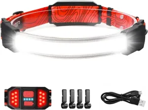 LED Rechargeable Headlamp, 1000lumens 230 Widebeam Headlight, USB Rechargeable Head Lamp with Red Taillight, Lightweight Waterproof Headlamps for Camping Running Hiking, Hard Hat Headlamp
