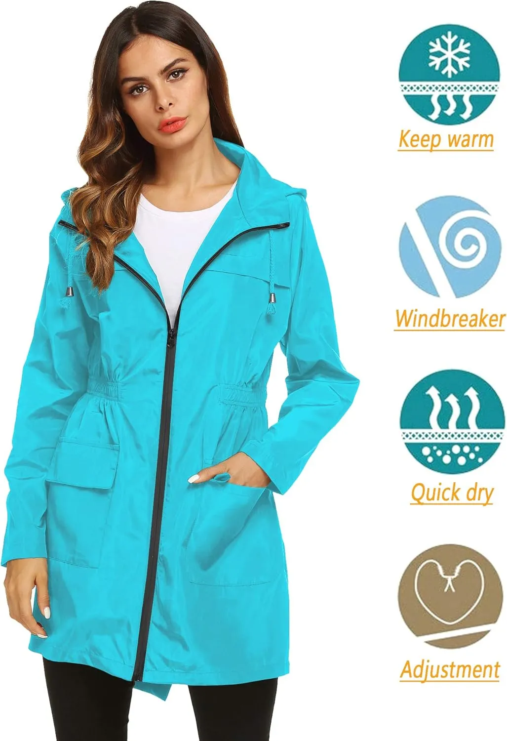 Lomon Women Waterproof Lightweight Rain Jacket Active Outdoor Hooded Raincoat