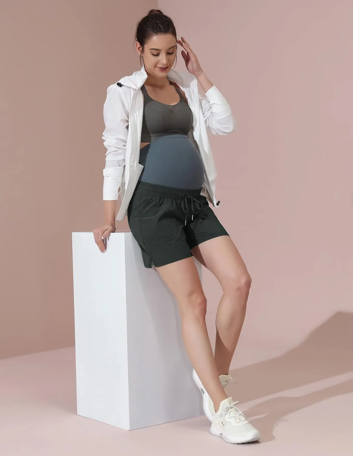 Maacie Maternity Hiking Shorts Quick Dry Waterproof 5" Workout Sports Shorts Outdoor Casual