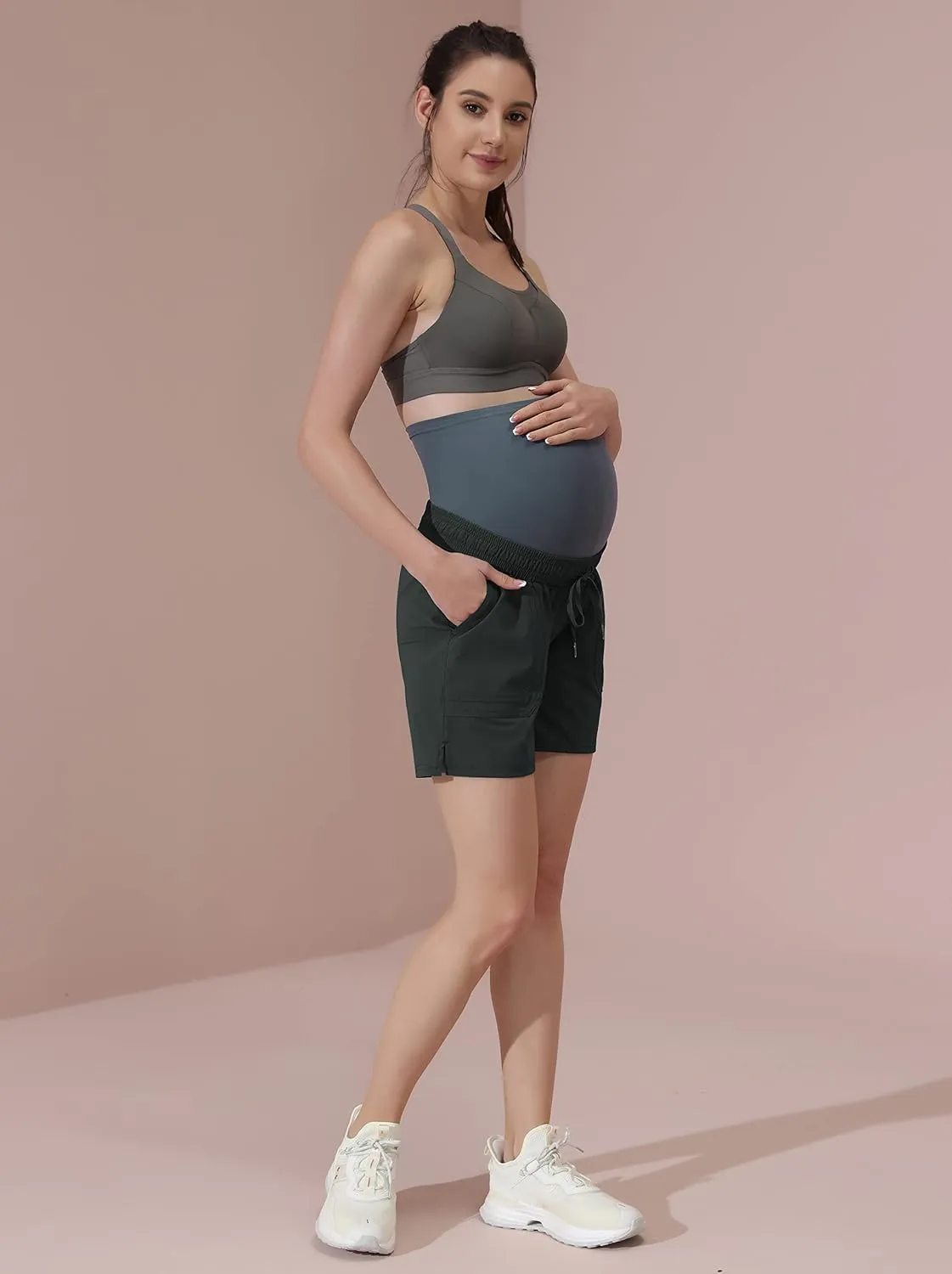 Maacie Maternity Hiking Shorts Quick Dry Waterproof 5" Workout Sports Shorts Outdoor Casual