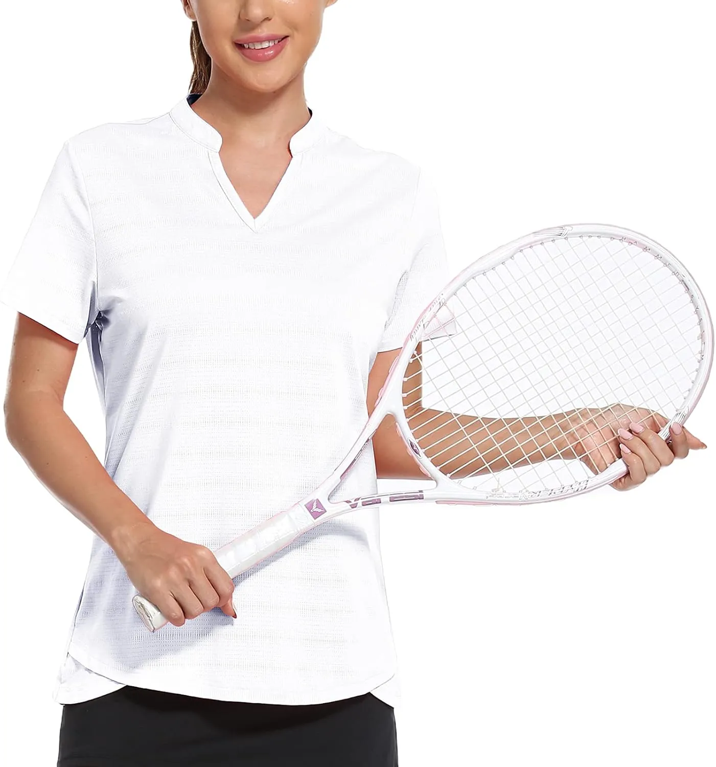 MIER Women's Golf Polo Shirts Collarless Short Sleeve Tennis Running T-Shirts V-Neck Cooling Summer Tee