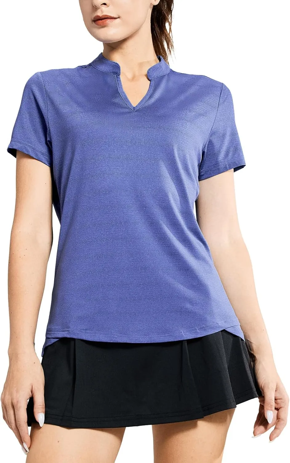 MIER Women's Golf Polo Shirts Collarless Short Sleeve Tennis Running T-Shirts V-Neck Cooling Summer Tee