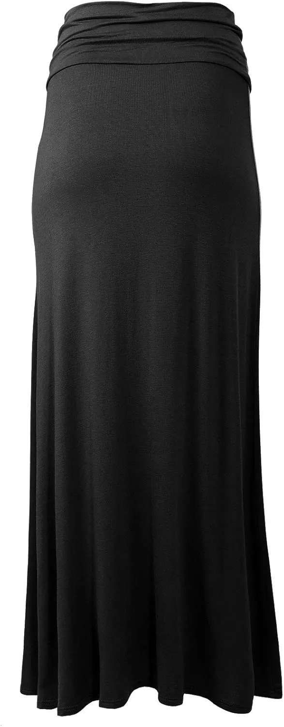 MixMatchy Women's Basic Foldable High Waist Regular and Plus Size Maxi Skirts