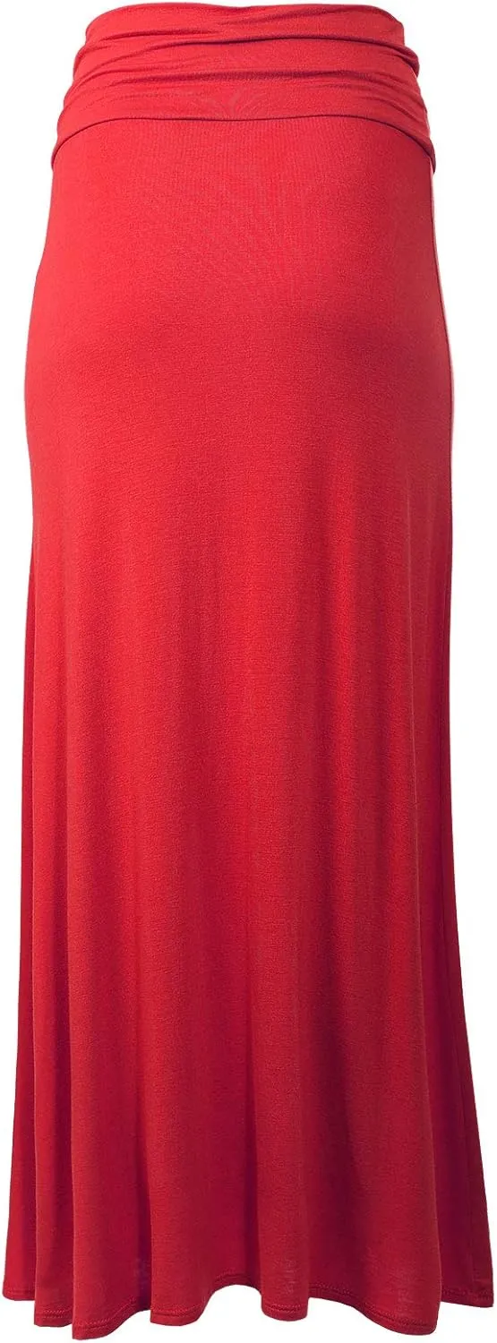 MixMatchy Women's Basic Foldable High Waist Regular and Plus Size Maxi Skirts