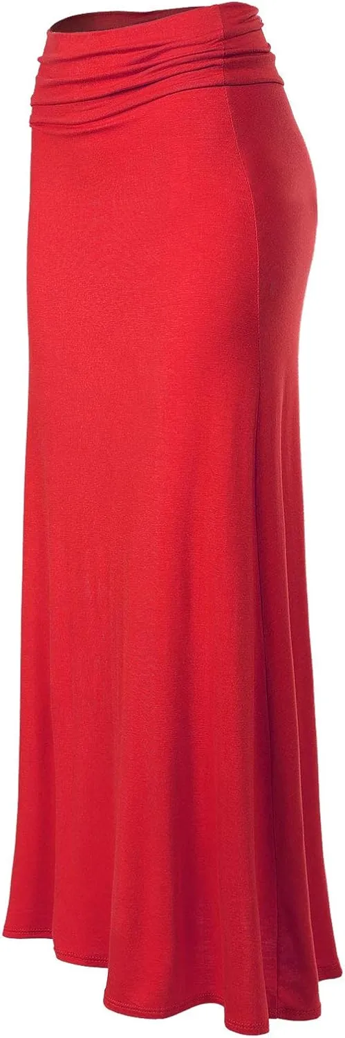 MixMatchy Women's Basic Foldable High Waist Regular and Plus Size Maxi Skirts