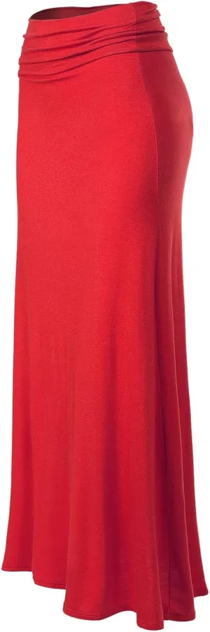 MixMatchy Women's Basic Foldable High Waist Regular and Plus Size Maxi Skirts