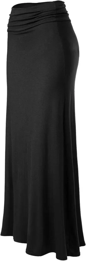 MixMatchy Women's Basic Foldable High Waist Regular and Plus Size Maxi Skirts