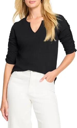 NIC ZOE Women's Ruched Elbow Sleeve Split Neck Tee