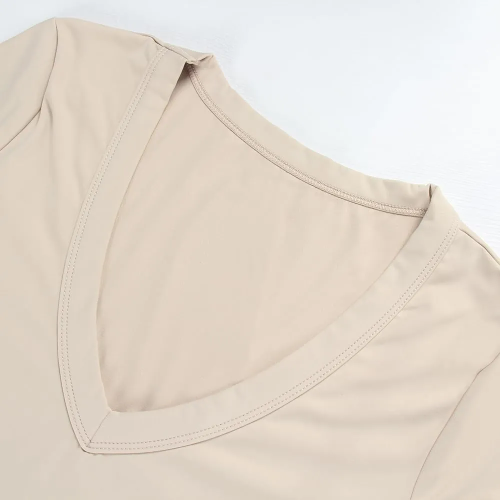 PALINDA V Neck Slim Fitted Shirts for Women Basic Casual Short Sleeve T Shirts Going Out Tops Sexy Y2K Tees