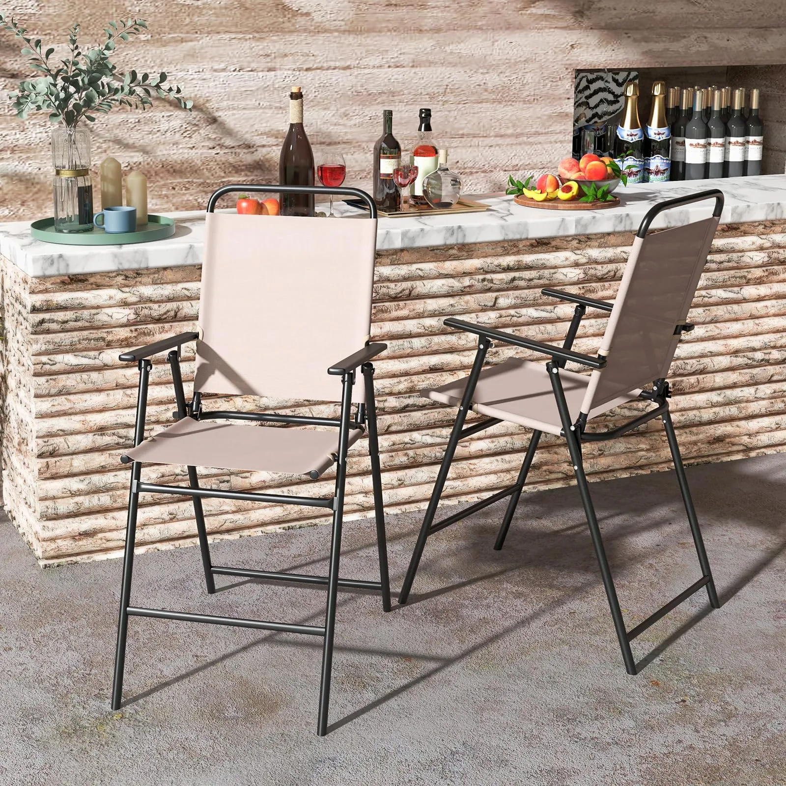 TAGNKULA Outdoor Folding Bar Stool Set of 2/4, Patio Dining Chairs, Outdoor Bar-Height Stools w/Armrests