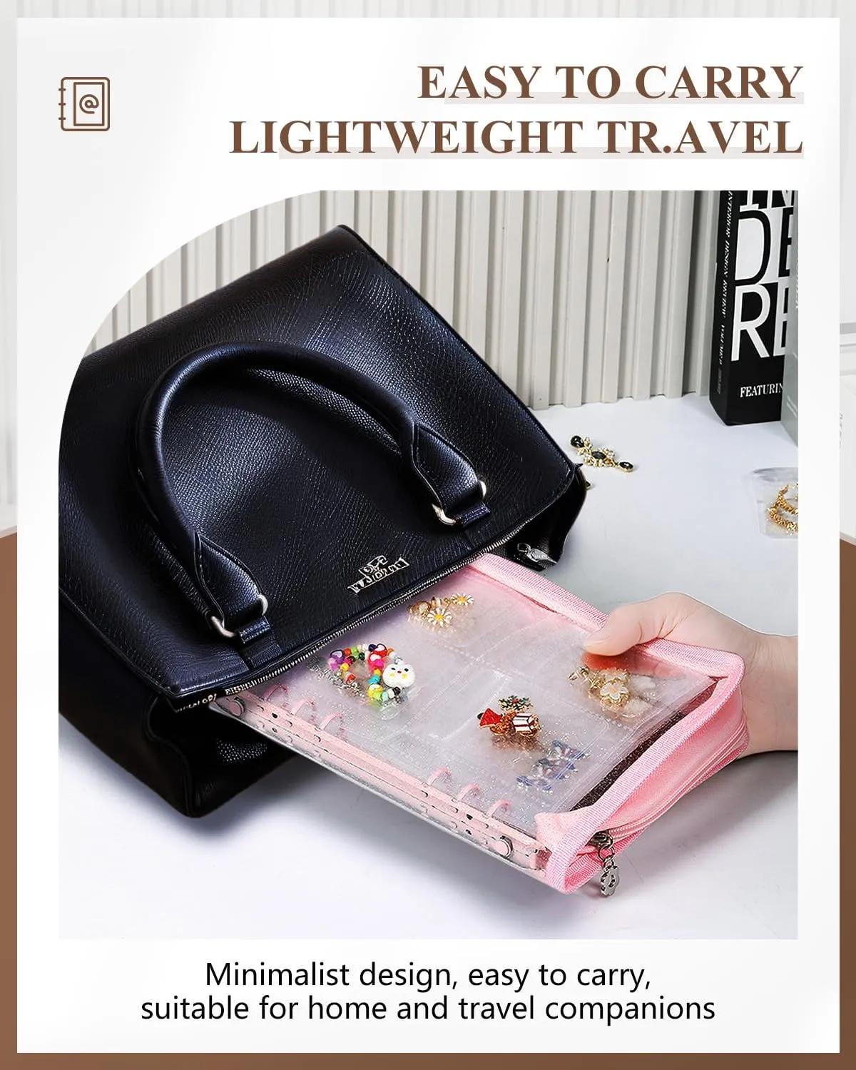 Travel Earring Organizer Book Clear Jewellry Storage Book Transparent Jewelry Case for Necklaces, Earrings, Rings (Pink, 80-Piece Clear Earring Bags)