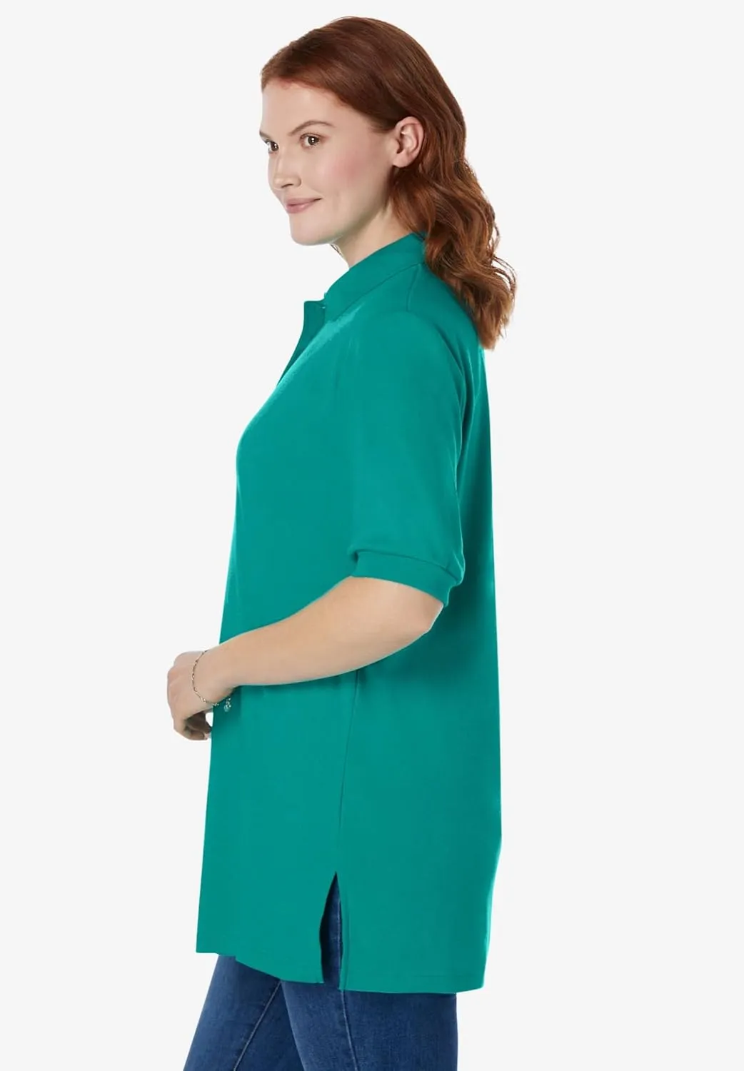 Woman Within Plus Size Elbow-Sleeve Polo Tunic