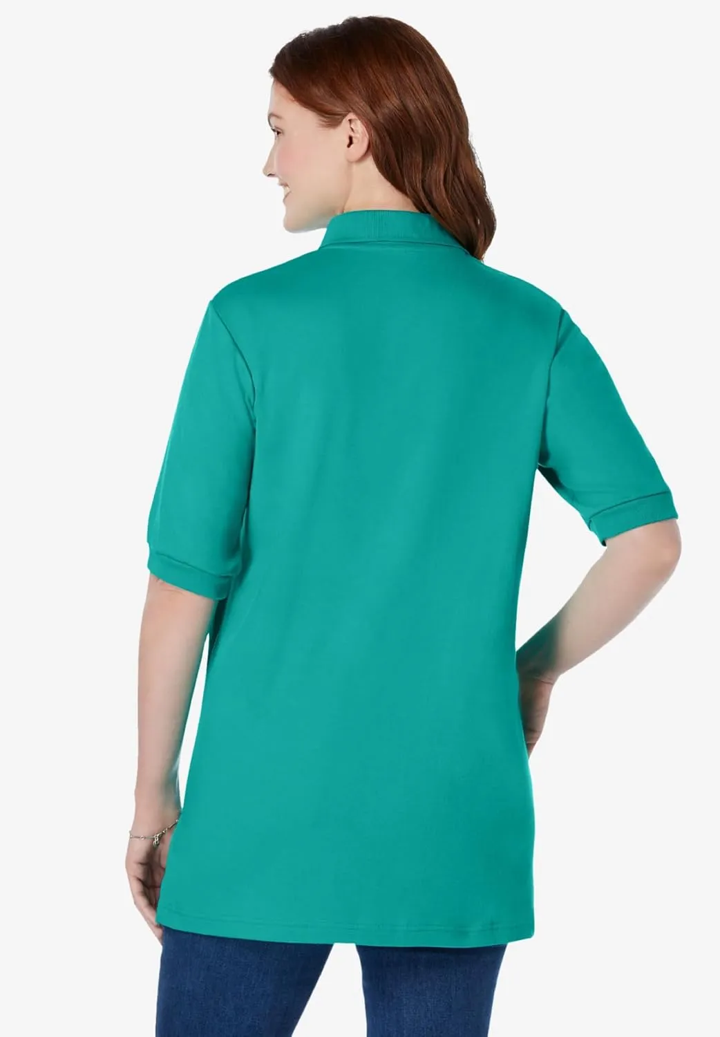 Woman Within Plus Size Elbow-Sleeve Polo Tunic