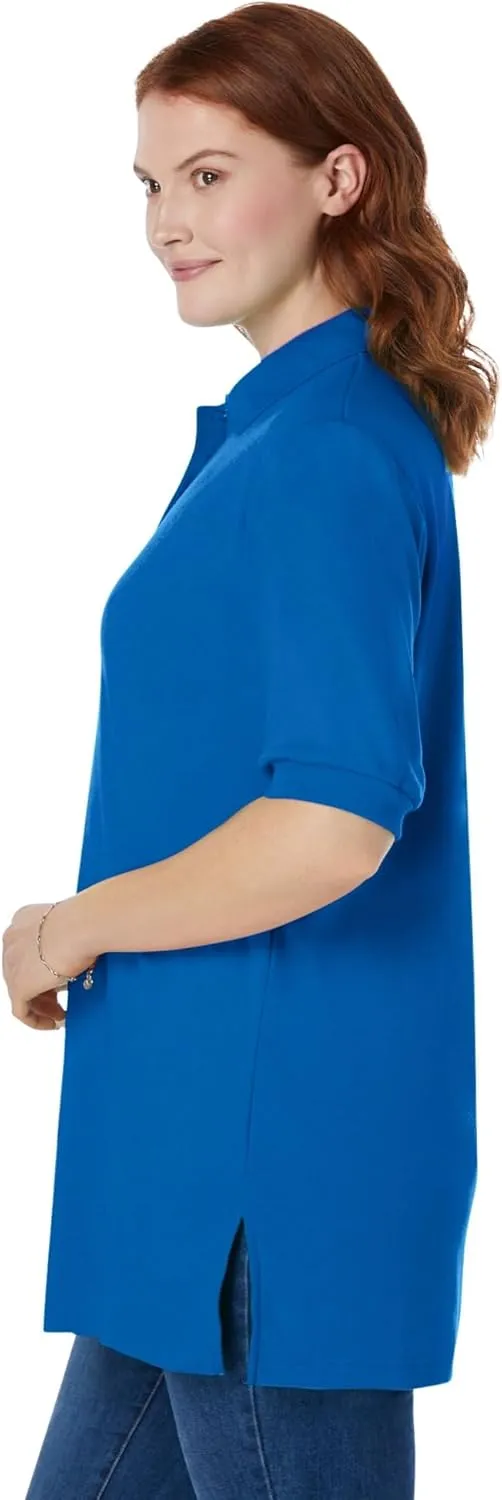 Woman Within Plus Size Elbow-Sleeve Polo Tunic
