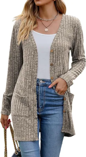 Womens 2025 Fall Fashion Cardigan Lightweight Soft Knit Cardigan for Women Long Sleeve Open Front Coat with Pockets