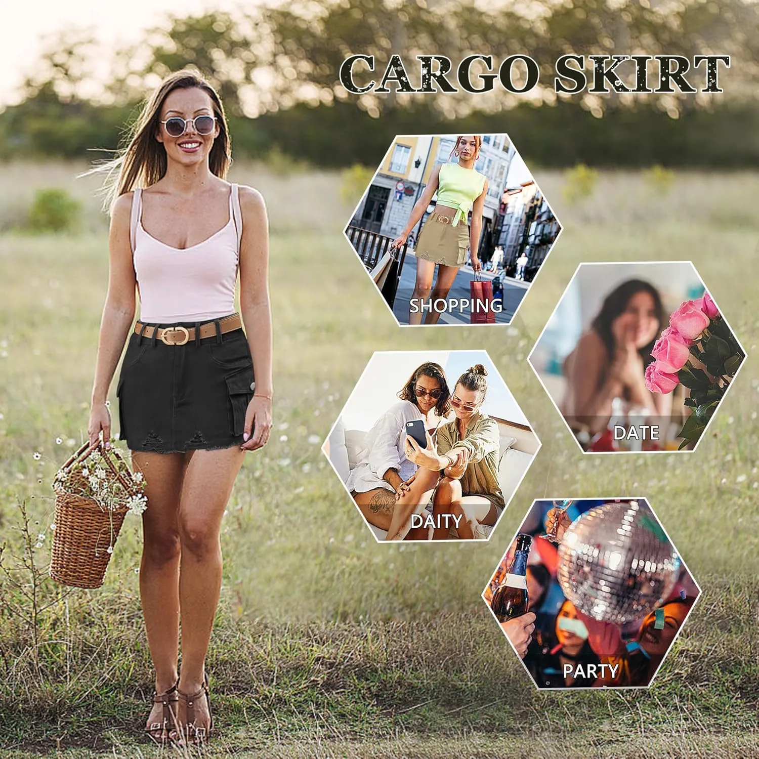 Womens Mini Cargo Denim Skirt Low Waist Jean Skirts Fringed Button Bodycon Y2K Short Skirt with Flap Pockets 2024