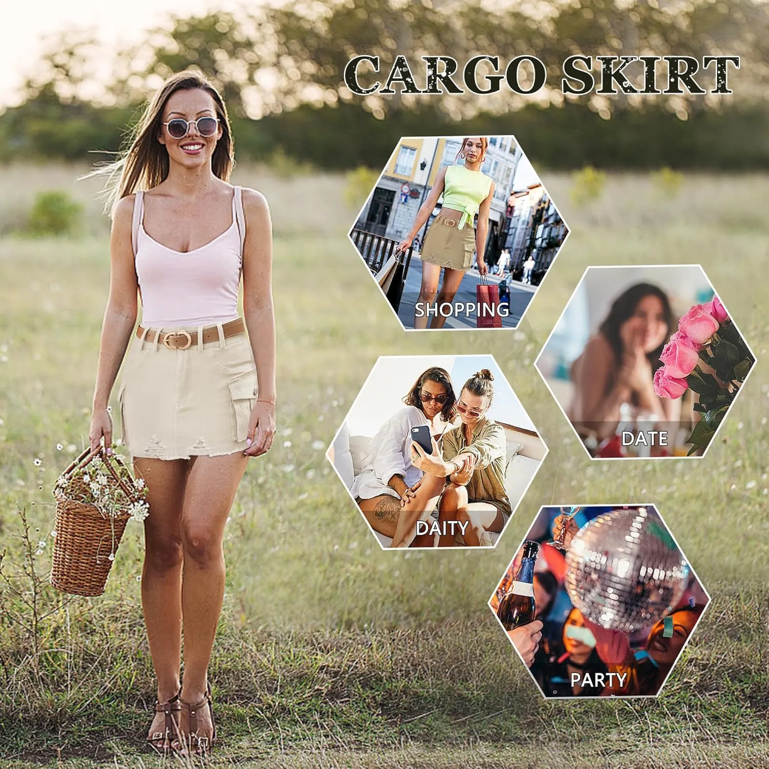 Womens Mini Cargo Denim Skirt Low Waist Jean Skirts Fringed Button Bodycon Y2K Short Skirt with Flap Pockets 2024