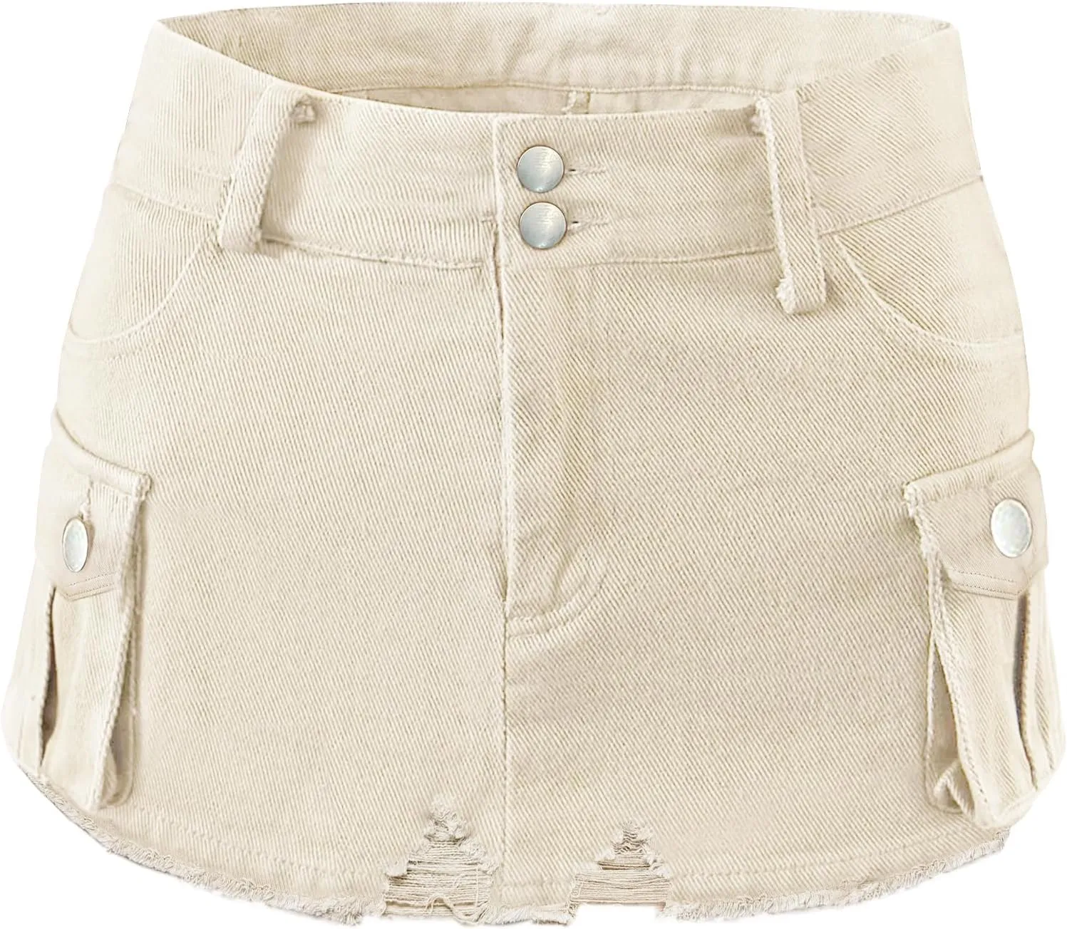Womens Mini Cargo Denim Skirt Low Waist Jean Skirts Fringed Button Bodycon Y2K Short Skirt with Flap Pockets 2024