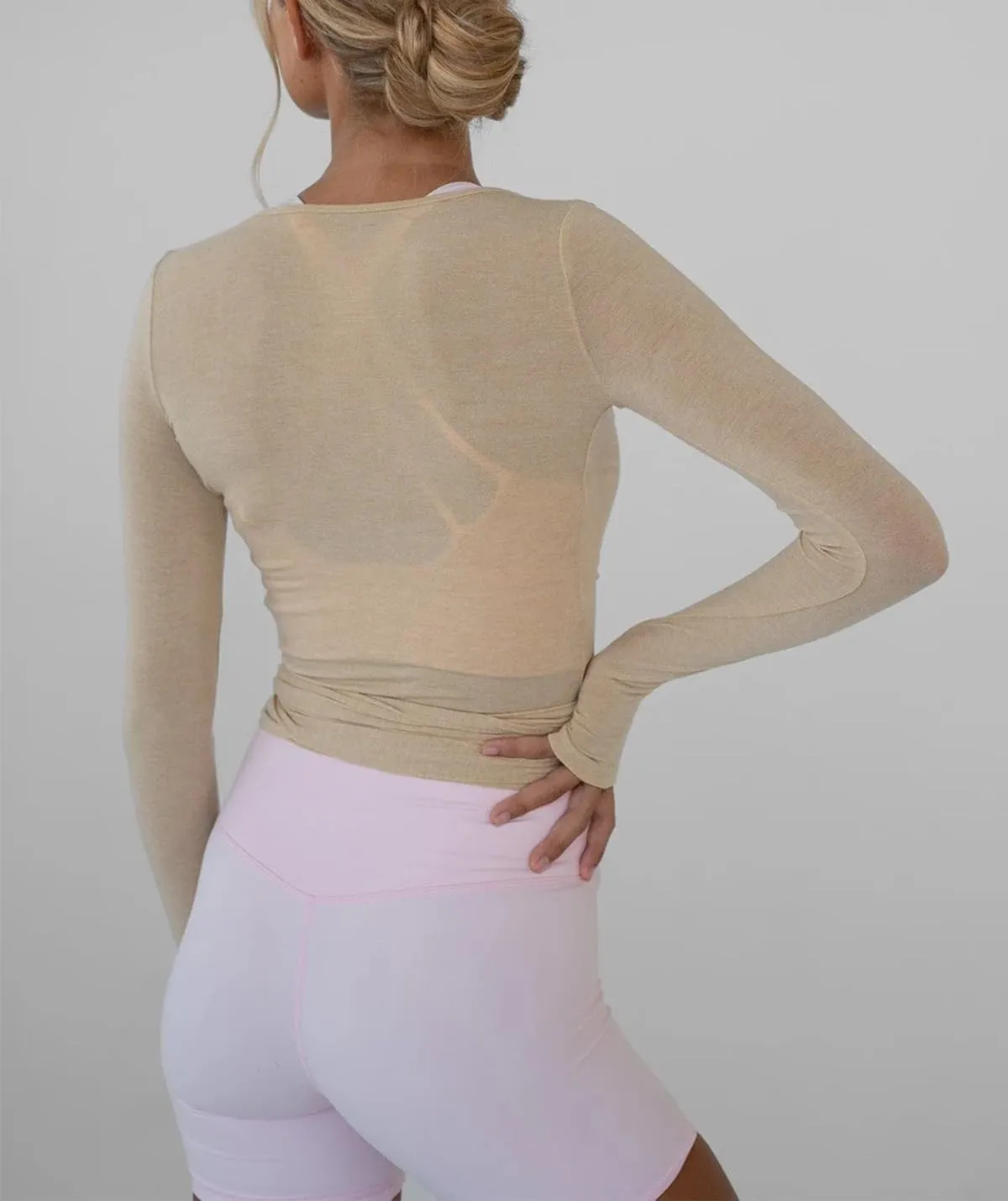 Women's Tie Wrap Top Sexy Deep V Neck Tie Front Long Sleeve Tops Casual Slim Fit Yoga Shirts Workout T Shirts