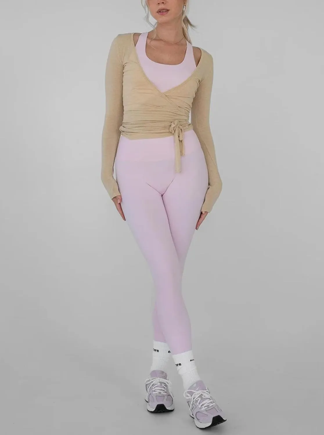 Women's Tie Wrap Top Sexy Deep V Neck Tie Front Long Sleeve Tops Casual Slim Fit Yoga Shirts Workout T Shirts