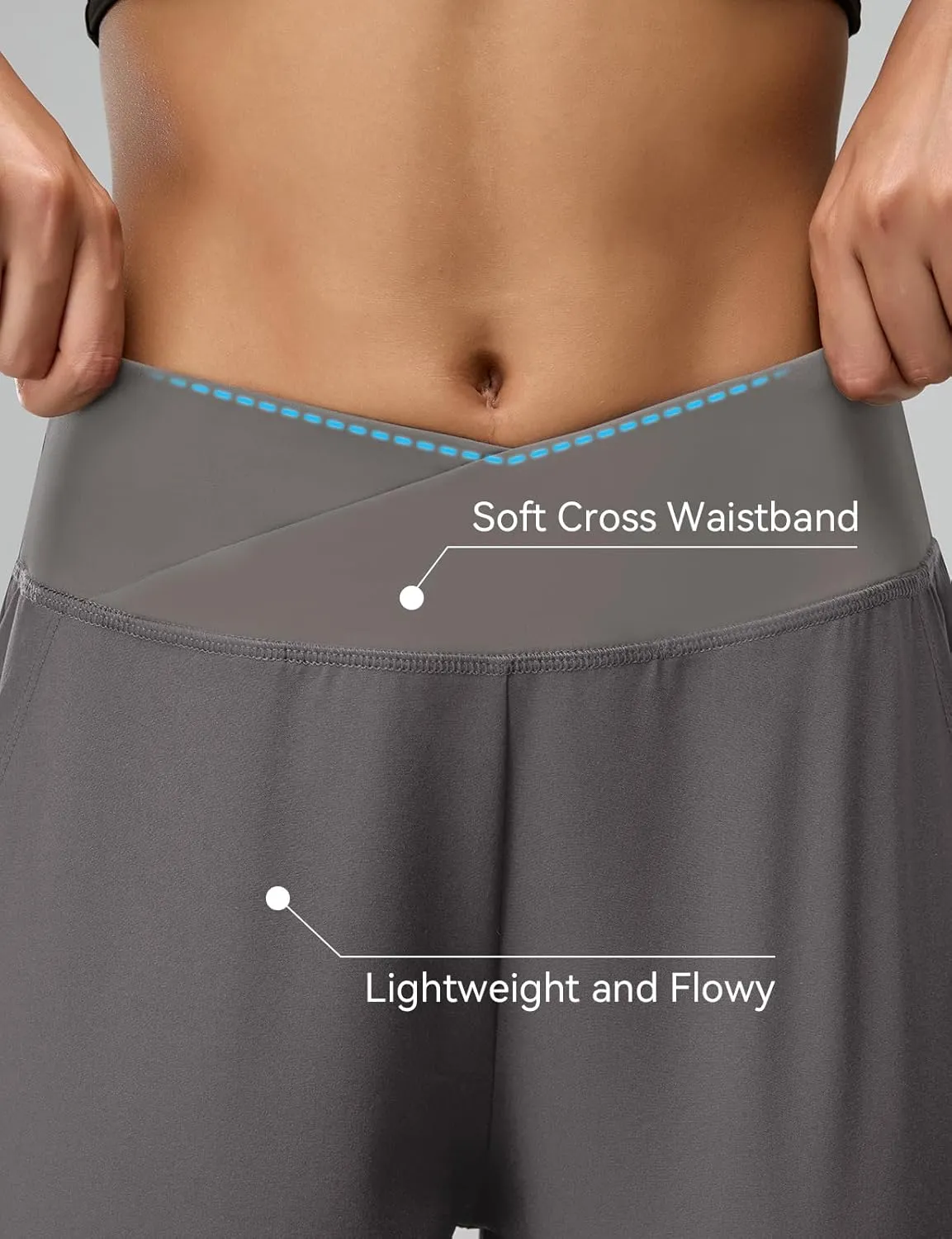 Women's Travel Pants Cross High Waist Wide Leg Lounge Cropped Pants Lightweight Casual Yoga Trousers w Pockets